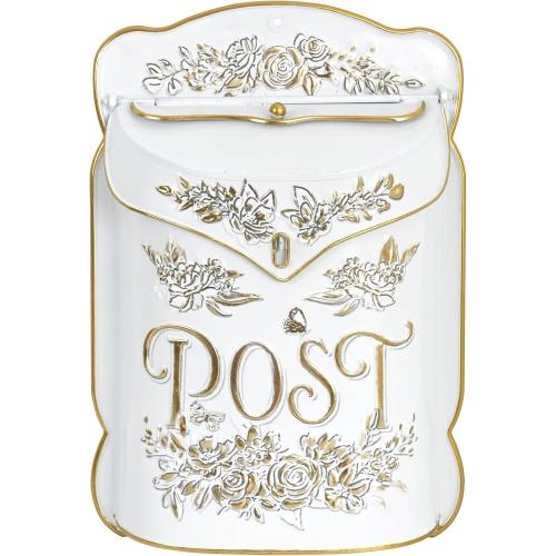 Vintage Wall Mount Mailbox for Outside Metal Decor Mailboxes Antique Style Nostalgic Charm for Home Door Garden Farmhouse House Decorations (Gold)