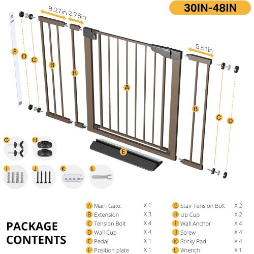 Cumbor 30-48 in Baby Gate for Stairs, Auto Close Dog Gate Indoor, Brown | Mom's Choice Awards Winner, Double Lock Safety for Doorways, One-Hand Open Child Gate for Toddlers & Pets, Pressure Mounted