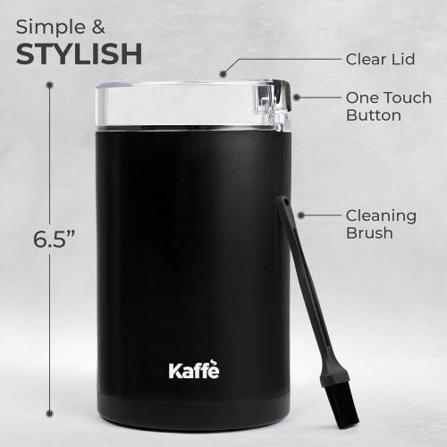 Kaffe One-Touch Coffee Grinder Electric w/Cleaning Brush (3 oz) - Coffee Grinders for Home Use - Up to 12 Cups of Coffee per Grind - Easy On/Off Coffee Bean Grinder - Matte Black
