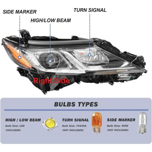Generic 2018-2022 Camry Headlights,LED Projector Headlight Assembly Compatible with Toyota Camry L LE SE,Headlight Headlamp for Camry 2018-2022 Replacement Right Passenger Side, Black