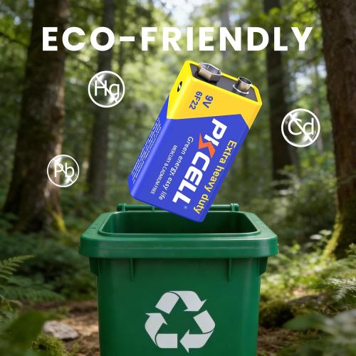 PKCELL 9V Batteries, 10 Pack 9 Volt Batteries Carbon Zinc, 9V Battery for Smoke Detector, Alarms, 6F22 Square Battery