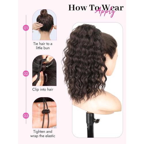 Size 12 Color Brown Isaic Ponytail Extension 12 Inch Long Wavy Curly Ponytails Drawstring Ponytail for Black Women Dark Brown Pony Tails Hair Extensions Synthetic Hairpiece for Daily Use