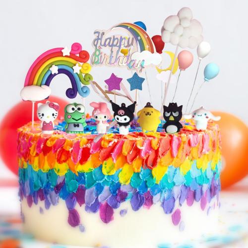 36  Pcs Kawaii Cake Decorations - Rainbow Clouds & Balloon Ball Cartoon Cake Topper - Parties Theme Supplies For Kids - Happy Birthday Cake