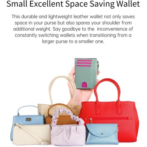 Slim Wallet for Women Small Leather RFID Blocking Credit Card Holder Minimalist Front Pocket Wallet with Coin Purses & Pouches,Green