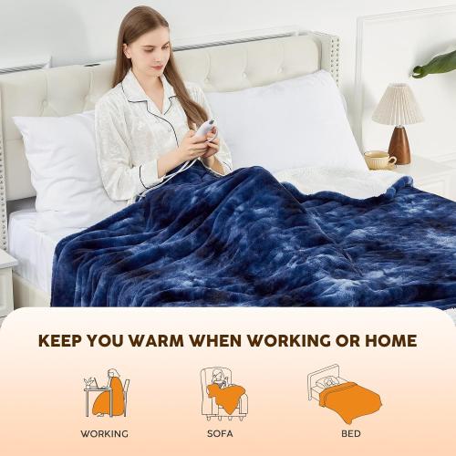 COLOR BROWN ❗❗Faux Fur Heated Throw BlanketElectric - Soft Thick Flannel Heating Blanket with 5 Heat Levels & Auto-Off 3 Hrs, Heavy Fluffy Warm Bed Blankets for Winter, 50''x60'',