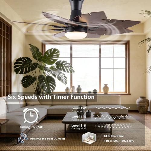 52'' Palm Leaf Ceiling Fans with Lights,Handmade Wooden Dual Fan Blades,Tropical Ceiling Fans with Remote,22W 3 Color LED Light, DC Reversible Motor, Low Profile Ceiling Fan for Patio, Living room
