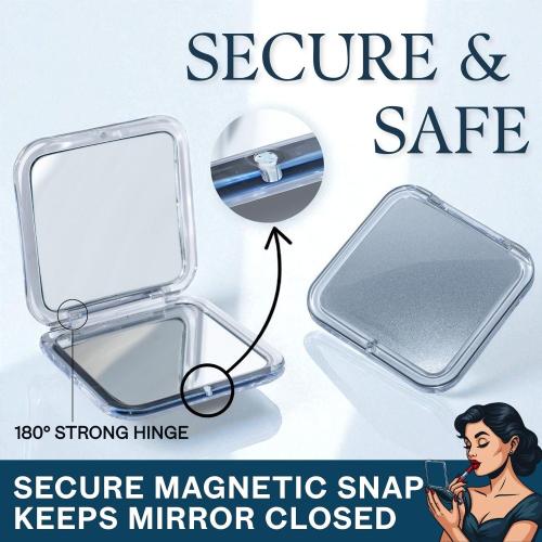 Small Compact 15X Magnifying Mirror for Travel - Handheld, Foldable & Lightweight - Mini Pocket-Sized Magnified Mirror for Purse - Square 3.3” x 3.3”