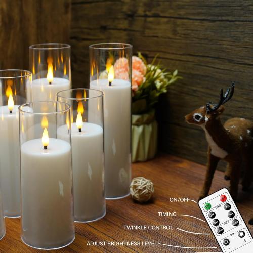 Flickering Flameless Candles Battery Operated with Remote and 2/4/6/8 H Timer Acrylic Led Pillar Candles Pack of 9 (appr D2.3xH5.56.57.5)with Realistic 3D Wick Candles for Home Decor(White)