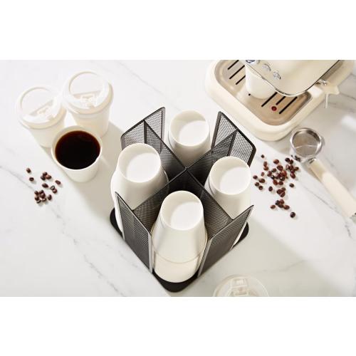 Annova Paper/Plastic Cup and Lid Holder Plastic Storage Organizer, 360°Rotating Coffee Mup Dispenser with 4 Compartments, Multifunctional Storage Rack for Home, Office, Bar, Coffee Shop (Black)
