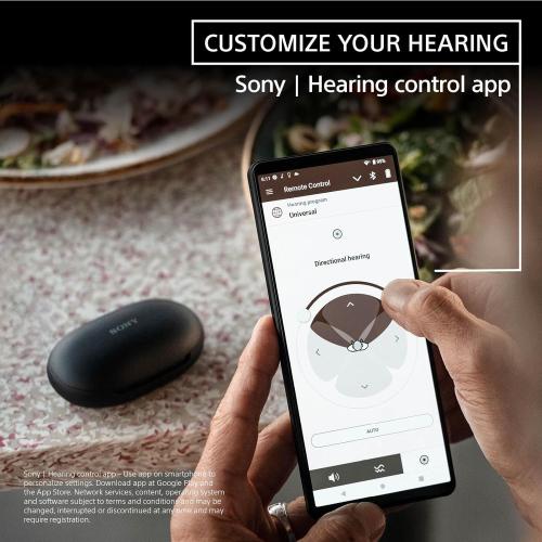 Color Black Sony CRE-E10 Self-Fitting OTC Hearing Aids for Mild to Moderate Hearing Loss, Prescription-Grade Sound Quality, Comfortable Earbud Design, Bluetooth Enabled for iOS, and Rechargeable Battery, Black