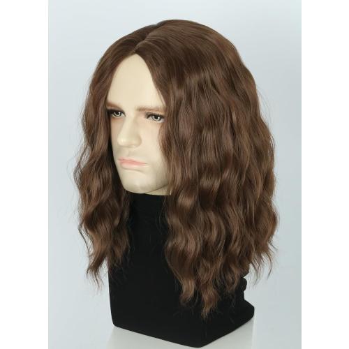 Topcosplay Mens Wig Brown Short Curly Wigs Man or Women Wig Halloween Costume Party Wig Funny Wigs