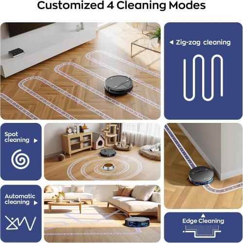 MANVN Robot Vacuum and Mop Combo for Pet Hair, Robotic Vacuum for Hard Floors and Carpets, 2.87'' Ultra-Slim, with 3D Obstacle Avoidance, Wi-Fi/App/Voice Controlled, Self-Charging