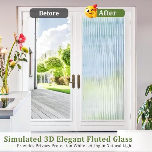 Beautyhero Reeded Glass Window Film, 3D Fluted Glass Window Privacy Film with Tools Kit, Non-Adhesive Static Cling Decorative Coverings for Home Bathroom Shower Door, Cabinet & Rental, 23.6 x 78.7''