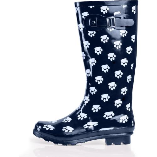 NORTY Women's Hurricane Rain Boots Knee High Calf Length - Glossy Matte Waterproof Rubber Tall Shoes