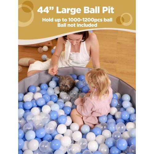 Large Ball Pit for Toddlers - 44in Baby Ball Pool with Playmat, Hold Over 1000 Balls, Foldable Play Pit for Kids Dogs Indoor and Outdoor Games, Party Toys Gifts, Balls Not Include (Blue)