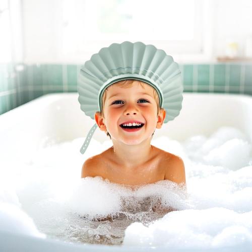 Kids Shower Cap, Baby Hair Washing Shield, Bath Visor for Toddlers, Bathing Head Face Eye Ear Protector, Air Cushioned Shampoo Caps with 20-Size Adjustment for 6Month  to Adult (Blue)