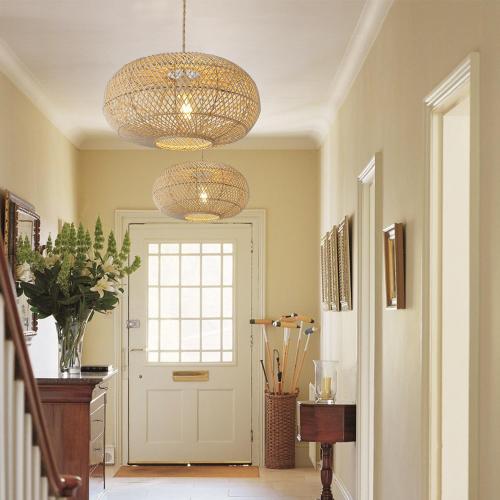 Rattan Pendant Light 16 1-Light Hand-Woven Hanging Light | Wicker Woven Basket Chandelier, Modern Bohemian, For Kitchen Island Foyer Farmhouse Porch