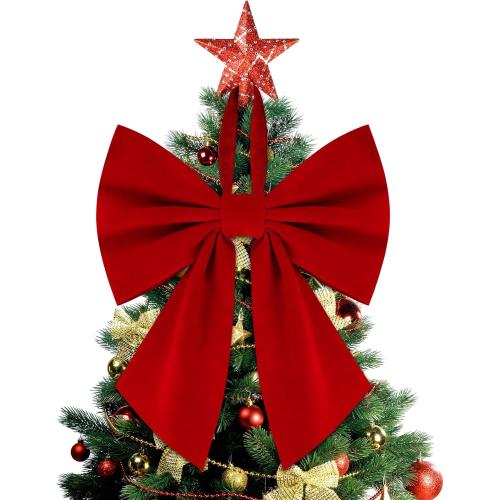 Christmas Tree Topper Bow 16 x 22, Giant Bows Christmas Decorations, Velvet Bow Christmas Wreath for Home Wreath Wall Backdrop Birthday Wedding Party Decor (Velvet Red Bow)