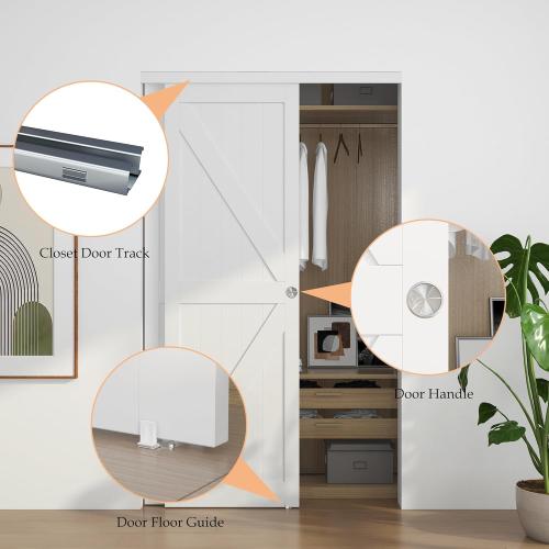 Bypass Sliding Door Track Hardware 48, Wardrobe Closet Door Steel Track Set, Easy to Install,Smoothly and Quietly, for 2 Door System