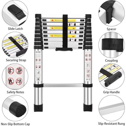 (8.5Ft/2.6M) Telescoping Ladders，EN131Standards Multi-Purpose Folding Aluminum Extension Ladder