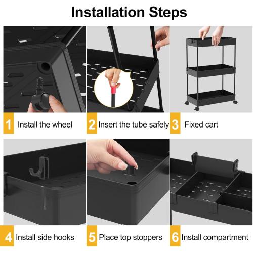 SPACELEAD Slim Storage Cart 3 Tier,Bathroom Organizer Rolling Utility,Mobile Shelving Unit Slide Out for Office, Kitchen, Laundry Room & Narrow Places,Black***