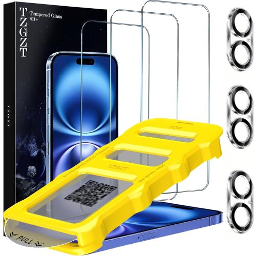 TZGZT 3 Pack Screen Protector for iPhone 16, Tempered Glass, Case Friendly