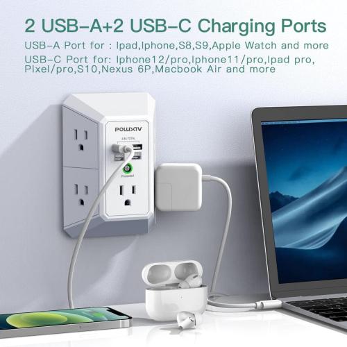5-Outlet Power Strip with 4 USB Ports - Surge Protector for Home, Office, School - ETL Listed