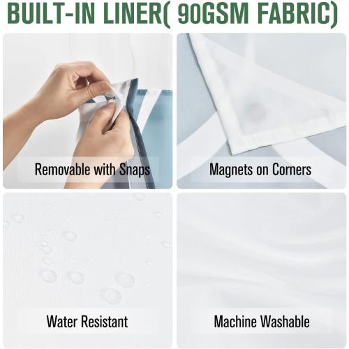 No Hook Aegean Blue Shower Curtain with Snap in Fabric Liner Set - Hotel Style with See Through Mesh Top Window, Modern Geometric Waterdrop Design,Waterproof and Washable, 71x74 INCH