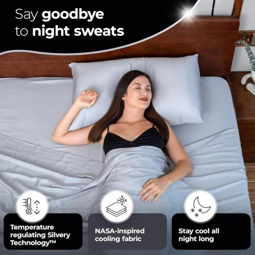 Silvery Silver Infused Bed Sheets Set - Award-Winning Self-Cooling Fabric with Self-Cleaning Silvery Technology™ for Hygienic Sleep - Luxurious Silky Soft Comfort (Gray, Split King)