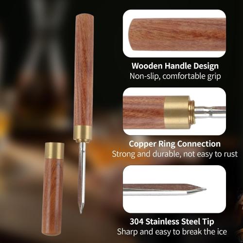 2 Sizes Stainless Steel Ice Picks with Safety Cover, Non-Slip Wooden Handle Ice Breaker Tool for Kitchen, Bars, Bartender, Camping, Restaurant, Tea Knife