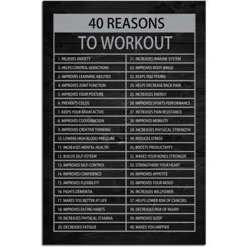 40 Reasons to Workout Motivational Quotes Exercise Wall Art Inspirational Fitness Painting Prints on Canvas Inspiring Posters Pictures Print Artwork Decor for Home Office Gym[24''W x 36''H]