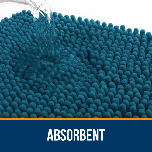 OLANLY Bathroom Rugs 30x20, Extra Soft Absorbent Chenille Bath Rugs, Rubber Backing Quick Dry, Machine Washable Bath Mats for Bathroom Floor, Tub and Shower, Home Decor Accessories, Peacock Blue