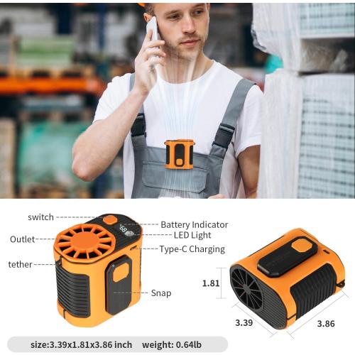 2026 AI Portable Fan Rechargeable, 10 Speeds 6600RPM Strong Airflow, Hands-Free Hanging Neck Fan,Strong lighting, temporary power bank, Wearable Belt Fan for Camping, Outdoor, Jobsite