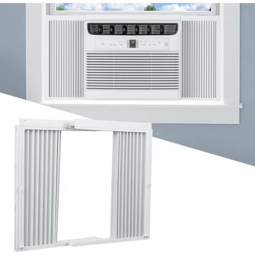 Window AC Side Panels with Frame Set,Air Conditioner Accordion Filler Curtain Replacement for Window AC Units,Fits Most 8,000 BTU Units,White,2 Pack