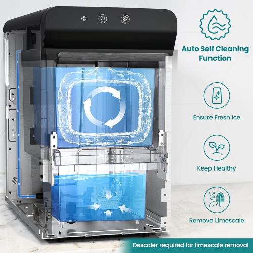 Gevi V2.0 Countertop Gemi Nugget Ice Maker | Self-Cleaning Pellet Ice Machine | Open and Pour Water Refill | Stainless Steel Housing | Fit Under Wall Cabinet | Black