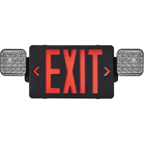 GZRUIYANG Black Housing Exit Sign with Emergency Lights Red, LED Emergency Exit Light with Battery Backup, UL 924 Certified, AC 120/277V, Commercial Emergency Lights Combo for Business - 1 Pack