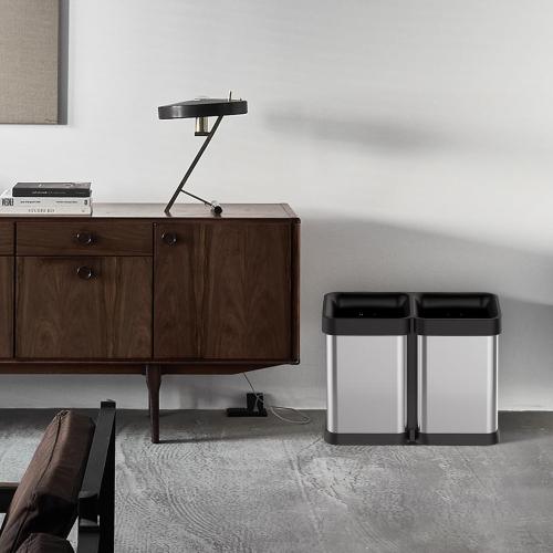 GAOMON 2x5.3 Gallon Kitchen Trash Can, Dual Compartment Waste Bins, Open Top, No Lid Stainless Steel Trash Bin for Kitchen, Office, Restaurant