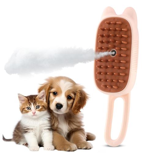 Cat Steam Brush - 2024 New Rechargeable 3-in-1 Hair Comb Self-Cleaning Pet Grooming Tool for Long and Short Hair Cats and Dogs, with Steamy Massage Shedding Relief, Beige