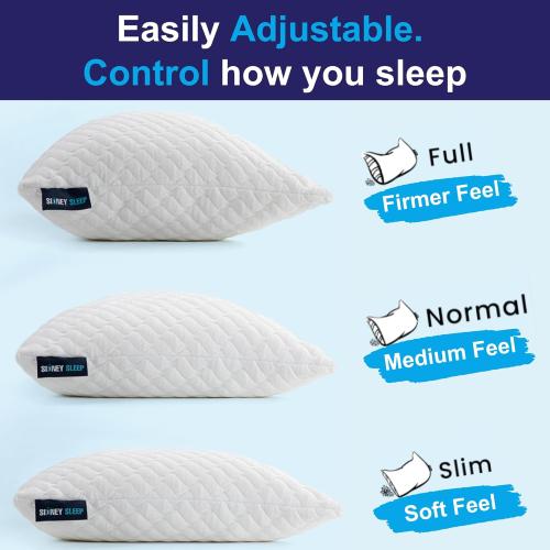 Color White Sidney Sleep Pillow for Side and Back Sleepers - Comfort for Neck and Shoulder Pain - Adjustable Contour Fill - Queen Size - Extra Fill Included (White)