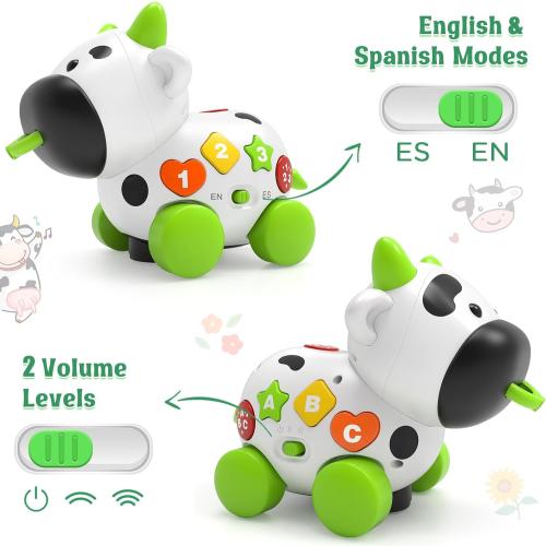 Musical Cow Toys for 1  Year Old Boy Girl, Bilingual Baby Toy 6-12-18 Month, One Year Old Boy Toys, 1 Year Old Girl Gift, Learning Toddler Toy Age 1-2, First Christmas 1st Birthday Gift