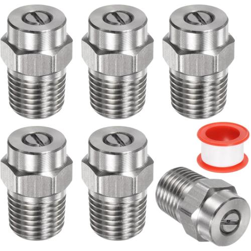 M METERXITY 6 Pack Surface Clean Tips - 15 Degree 1/4 NPT Male Pressure Washer Nozzles Cleaner Nozzle Replacement, Stainless Steel with Sealing Tape, Apply to Water Guns (0.977mm Orifice)