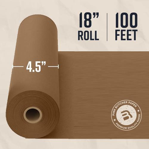 Bryco Goods (Pack of 2) Brown Butcher Paper Roll, 18 Inch x 100 Feet, Unbleached, Uncoated, Unwaxed, Food-Grade Kraft Paper for BBQ, Smoking, Grilling, and Wrapping Meat - Made in the USA