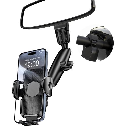 Phone Holders for Your Car, Rear View Mirror Phone Holder, 360° Rotating Car Phone Holder Mount Compatible with All 4-7 iPhone and Android Cell Phones