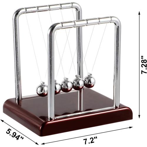 Newton's Cradle with 5 Steel Balls, Balance Pendulum for Physics Learning, Home & Office Decor, Stress Relief Educational Gift (Deep Red Base)