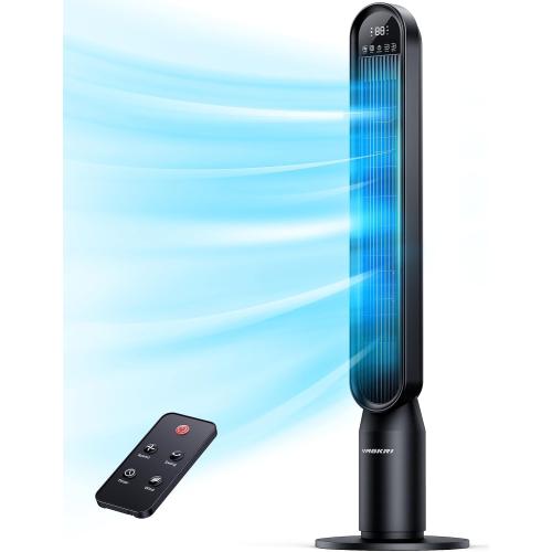 VAGKRI Tower Fan for Bedroom, 42 Inch Quiet Floor Fan with 135° Vertical 90°Oscillation Fans for Indoors, 4 Modes, 4 Speeds, 15H Timers Standing Bladeless Fans with Remote Black