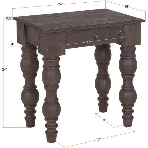 Casartis Living James French Country Side Table with Drawer (Coffee Brown)