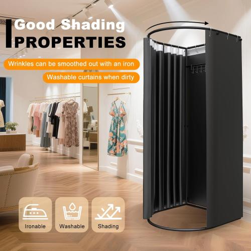 AMSXNOO Clothing Store Fitting Room, Removable Temporary Changing Locker Room with Shading Curtain, Portable Privacy Dressing Room for House Office Shopping Mall (Color: Black, Size: 100x95x200cm)