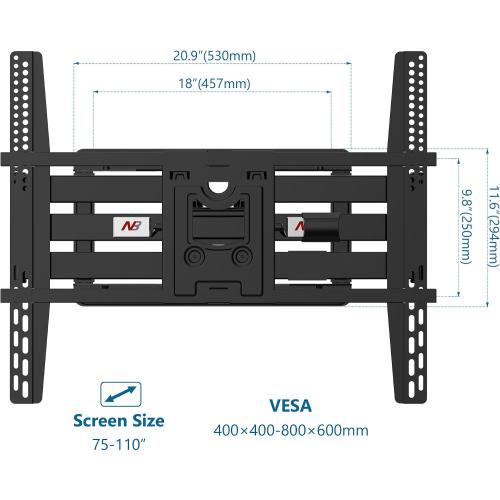 NB North Bayou Heavy Duty TV Wall Mount Double Arms Articulating Swivel TV Bracket for Most 75”-110 inch LED LCD OLED TVs VESA Compatible Hold up to 200 lbs Wall Bracket SP5