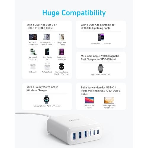 Anker Desktop Charger, Fast Charging USB C Charger, 112W Max 6-Port Charging Station, for iPhone17, iPad, MacBook, Samsung and More (Cable Not Included)