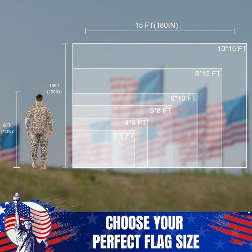 American Flag 4x6Ft for Outside, Long Lasting, Heavy Duty Nylon, Fade Resistant, High Wind US Outdoor Flags with Embroidered Stars, Sewn Stripes, Brass Grommets